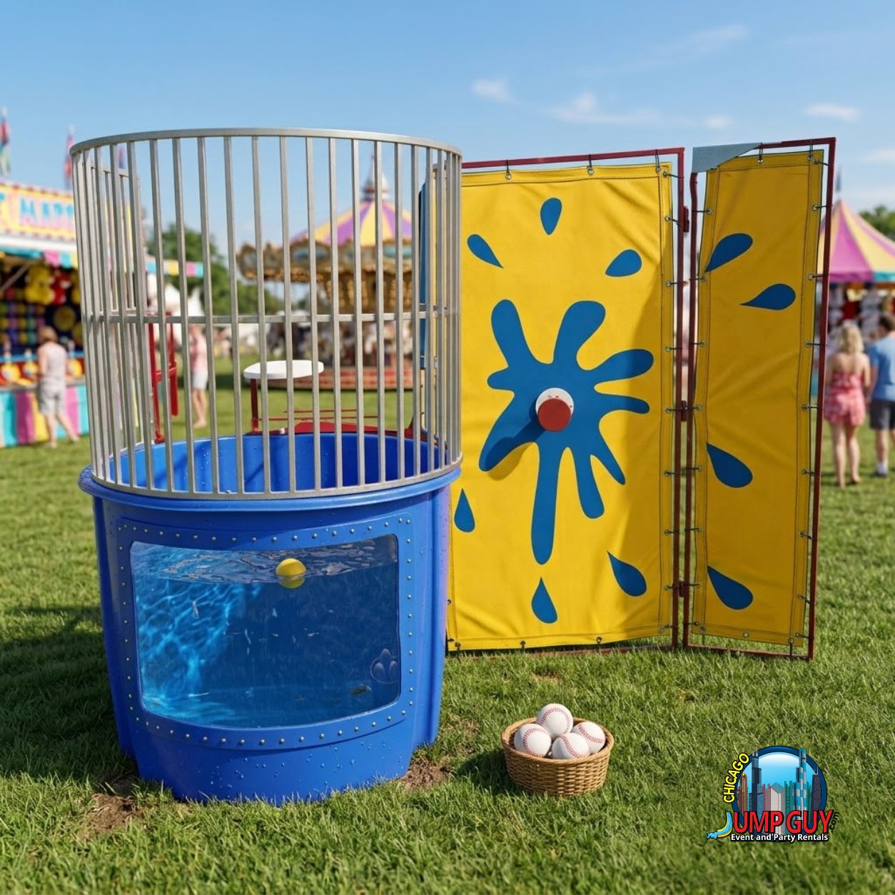 Sanitized dunk tank set up at a community summer carnival