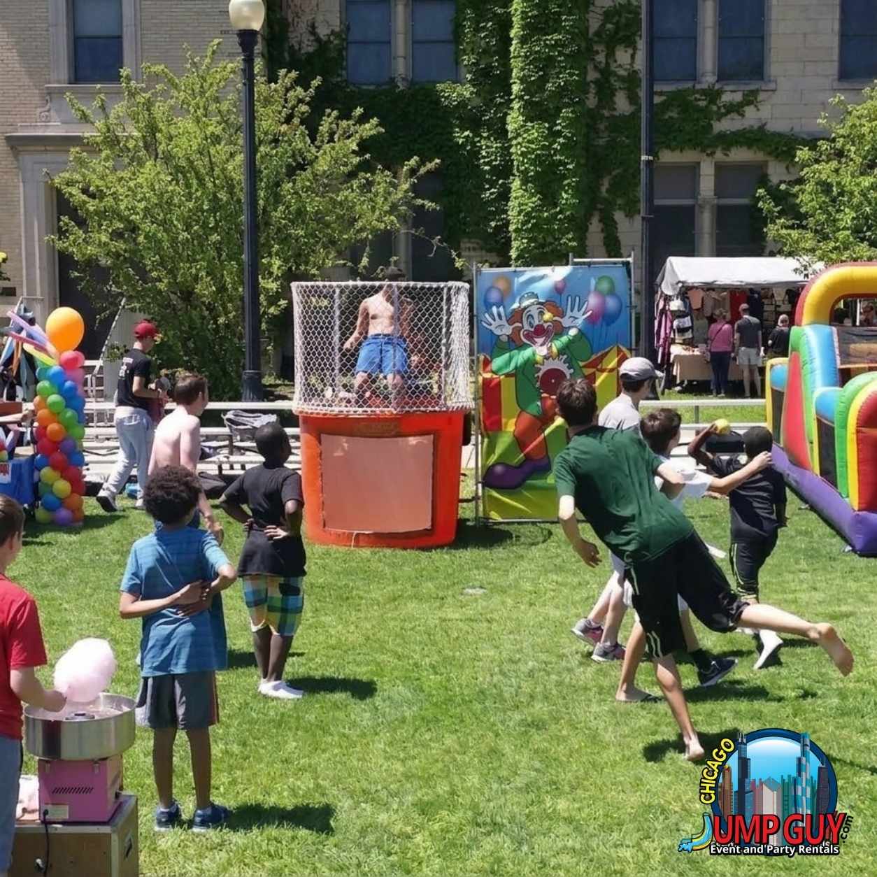Orange dunk tank delivered and set up by the crew at a Chicago fundraiser